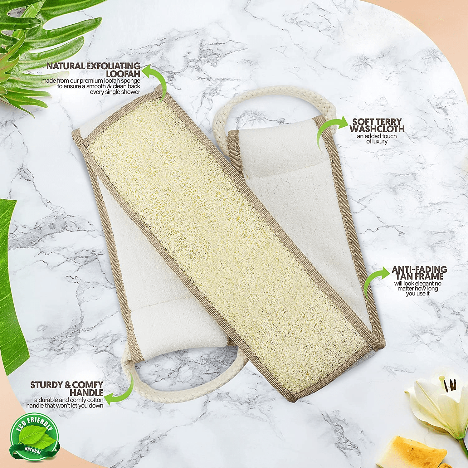 Exfoliating Natural Loofah Back Scrubber For Shower To Clean Your Back Deeply - 1 Count (1 Pack)