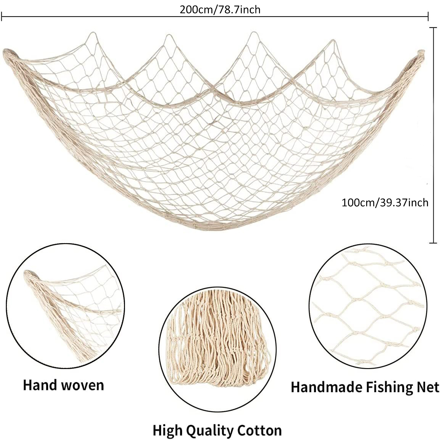  Decorative Fishnet,Nautical Fish Net Wall Decoration,Nautical  Decorative Fishing Net Cotton Hand Weaving Mediterranean Style Fishing Net,Beach  Theme Home Decor : Home & Kitchen