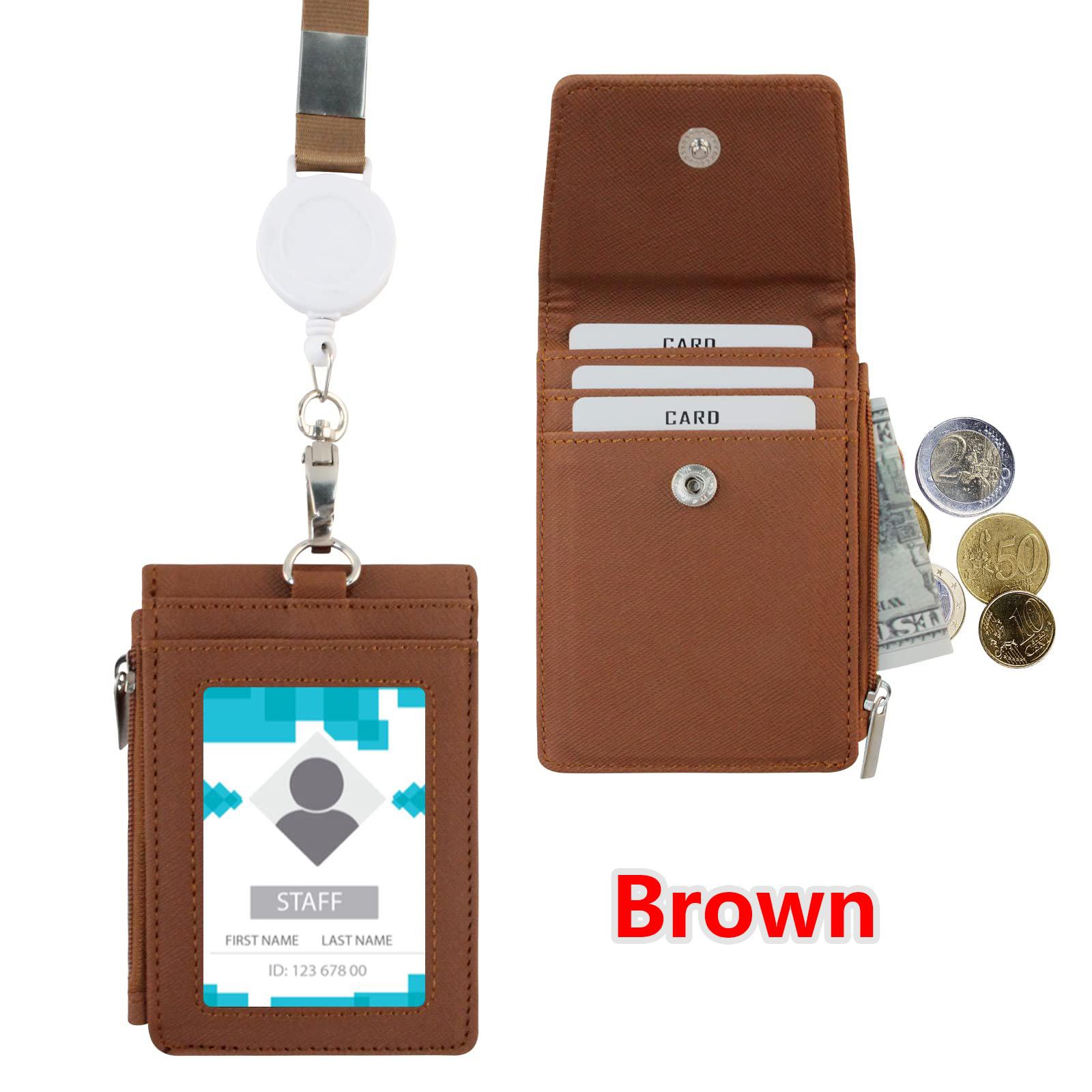 Portable Leather Business ID Card Credit Badge Holder Coin Purse Wallet  Keychain 