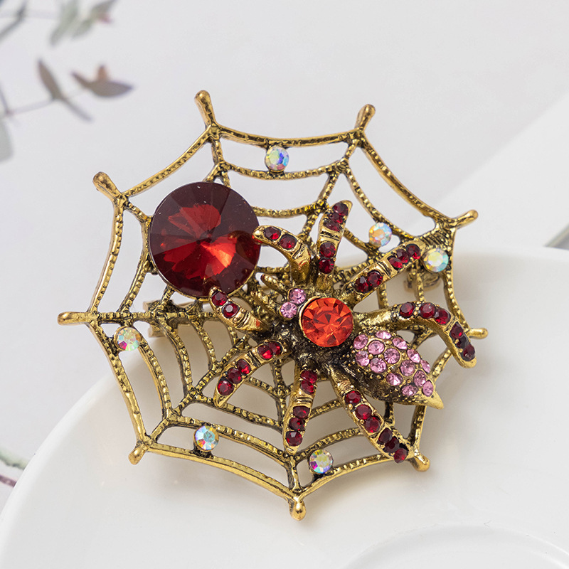 Fashion Red Spider Brooches For Women Men Crystal Rhinestone