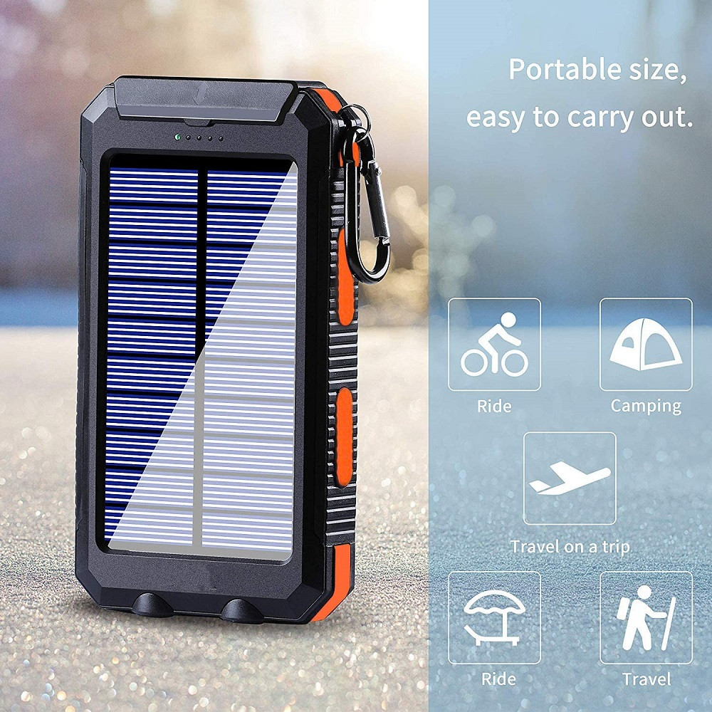 Cargador solar inalámbrico de 20000 mAh, cargador portátil con 2 salidas  USB y linterna LED, cargador solar externo de batería de reserva para