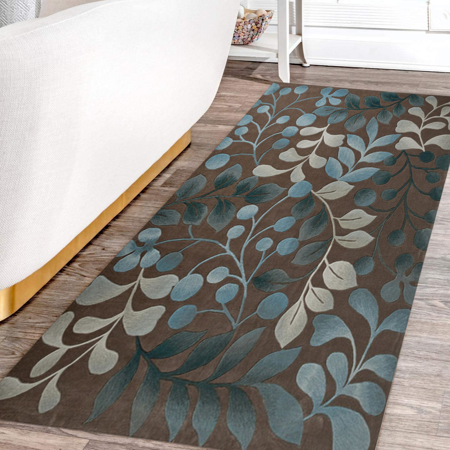  Modern Leaves Pattern Area Rug Low Pile Hallway Rug, Non Slip  Entryway Floor Mat, Machine Washable Rug for Dining Room (120x100cm/4x3.2ft)  : Home & Kitchen