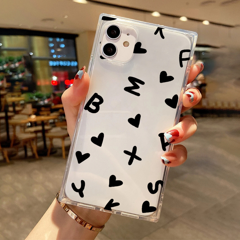 Phone Case For iPhone 14 13 Pro Max 12 11 XR 7 8 Square Heart