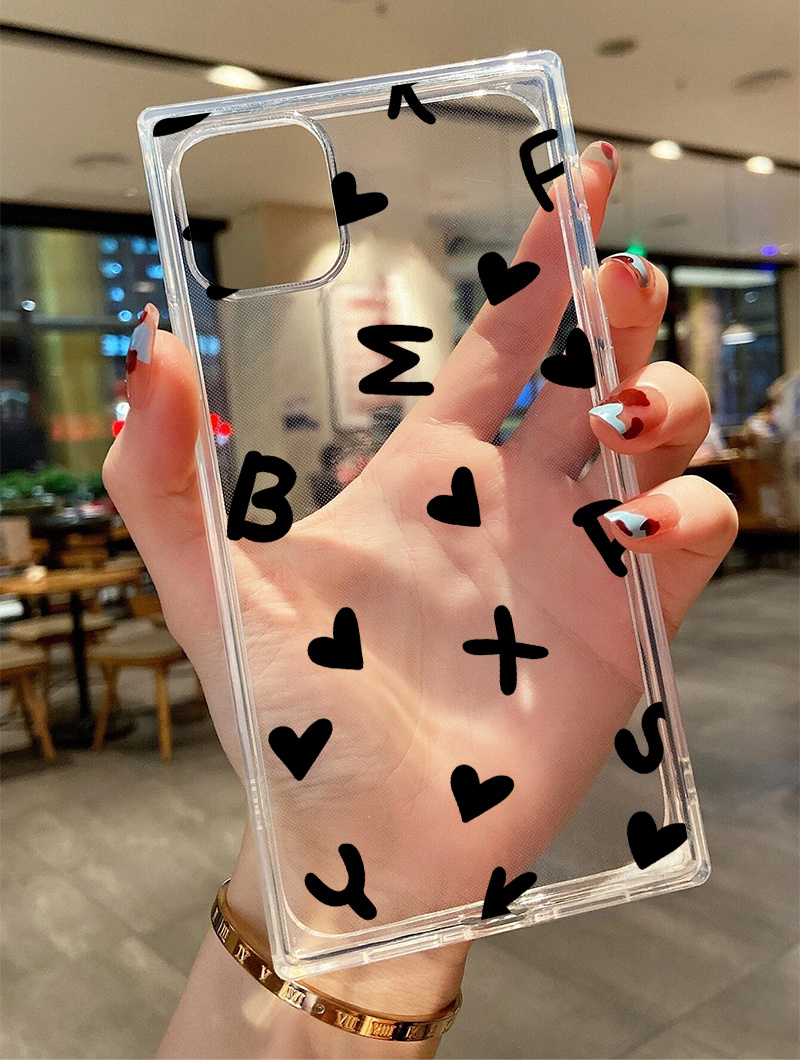 Phone Case For iPhone 14 13 Pro Max 12 11 XR 7 8 Square Heart