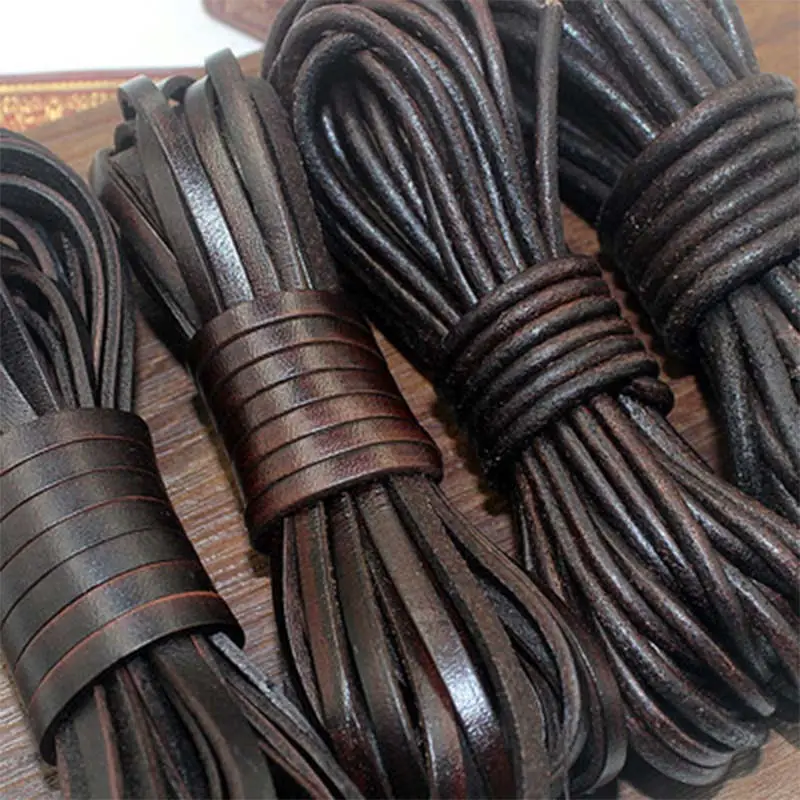 5 Yards Retro High Quality Genuine Leather Cord Round/flat - Temu