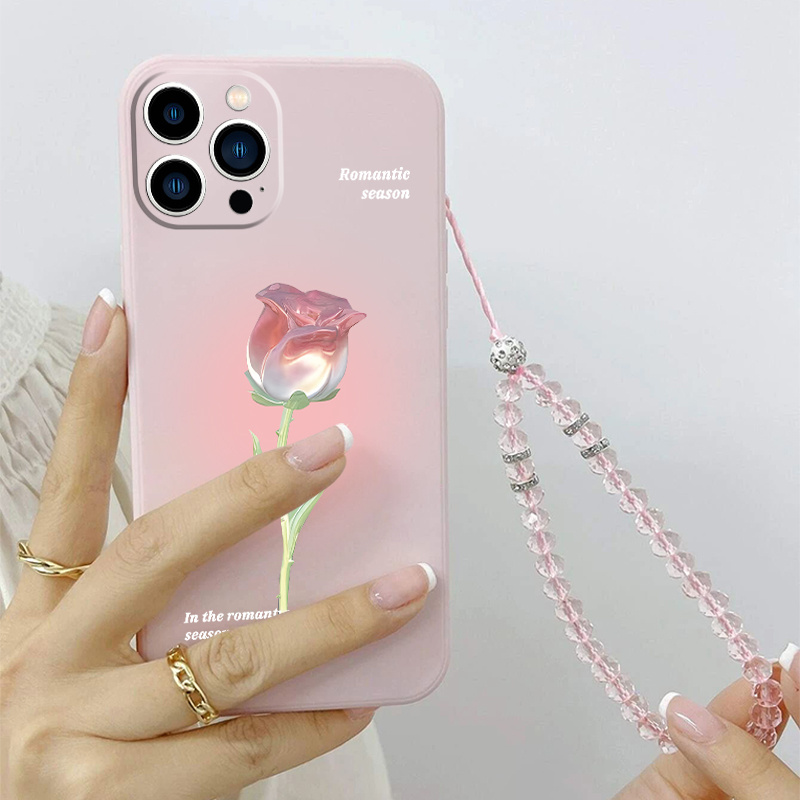 

Gorgeous Rose Graphic Phone Case With Beaded Lanyard - Perfect Gift For Iphone 14, 13, 12, 11 Pro Max, Xs Max, X, Xr, 8, 7, 6, 6s, Mini, 2022 Se, Plus!