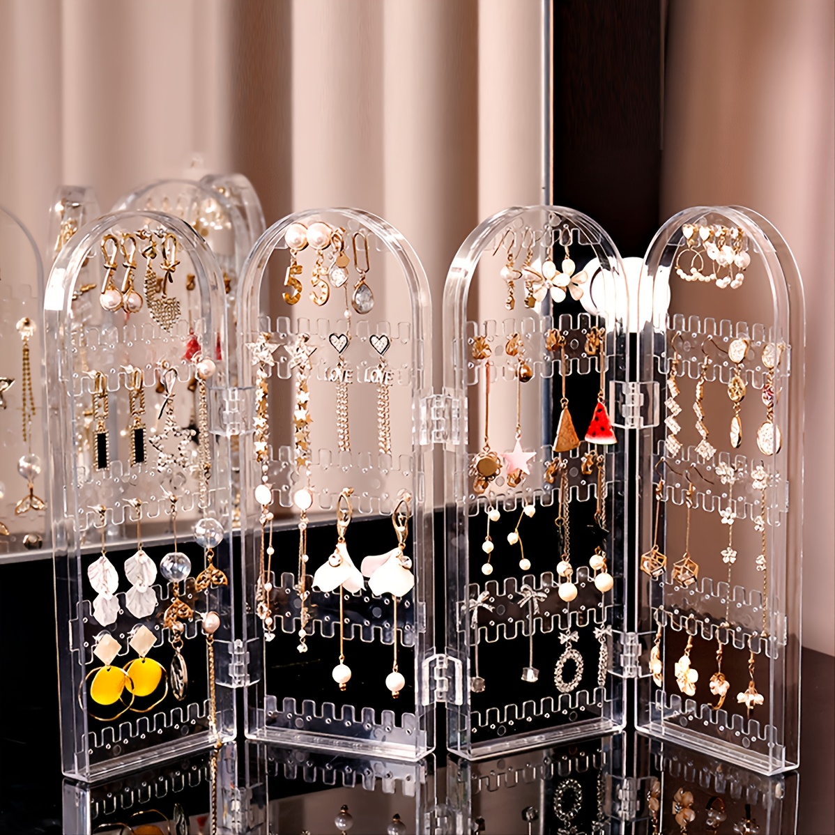 Acrylic Earring Display OrganizerFoldable Necklace Hanging Jewelry  StandDouble Sided Jewellery Hanger Organiser for  StudsJhumkasChainsBracelets180 Holes 90 Pairs of Earrings