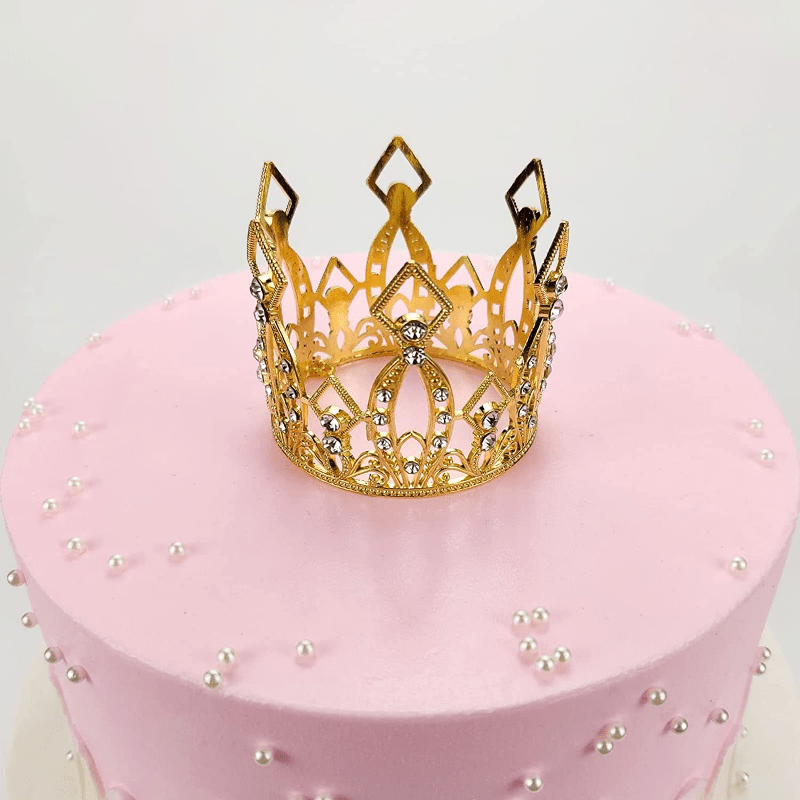 Gold Crown CAKE TOPPER DECORATION PRINCESS PRINCE BABY SHOWER Pearls Favors