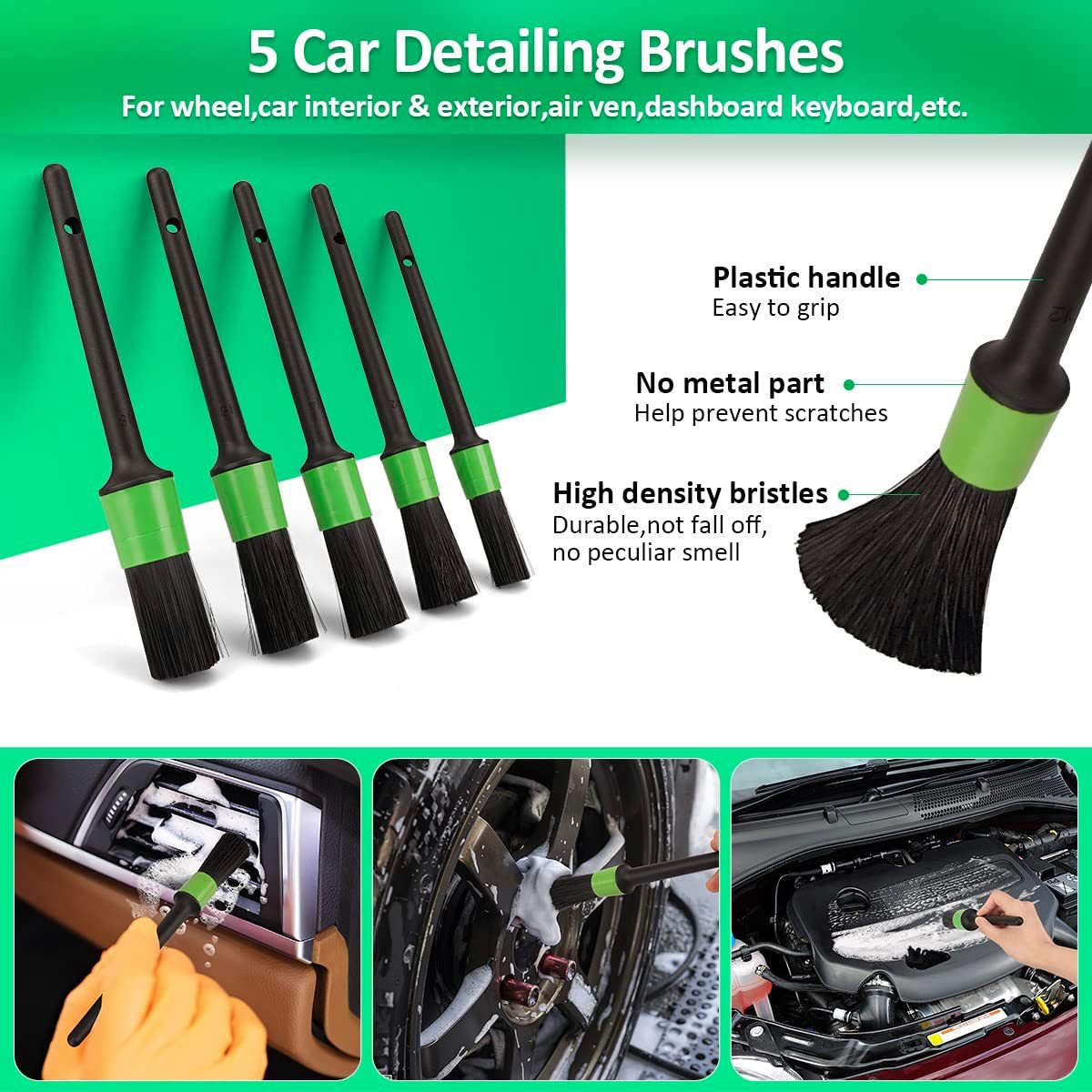 3 Piece Car Interior Cleaning Detailing Brush Set