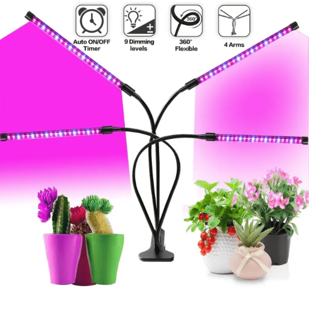 Lampe pour plantes avec support, lampe de croissance à 20 LED avec  minuterie 3/9/12H marche et arrêt et 3 modes de commutation et col de cygne