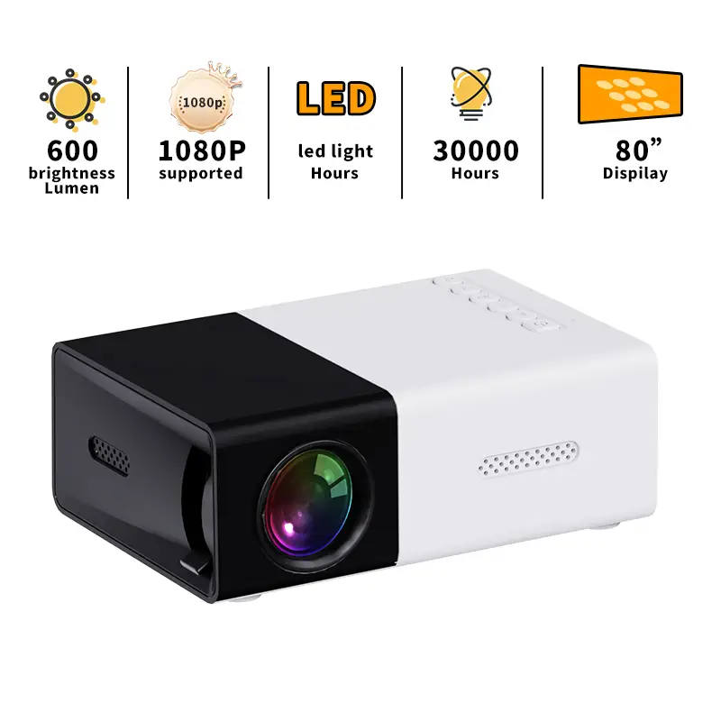 portable mini movie projector tft lcd screen 1920x1080 resolution with 24 80in huge screen for android ios windows sd card super heat dissipation projector with 30000 hours long life details 1