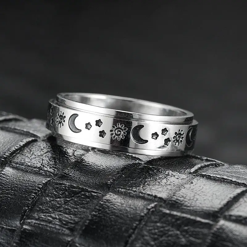 stainless moon star rotating spinning wedding promise anniversary statement band ring 0 24in wide Product details 4