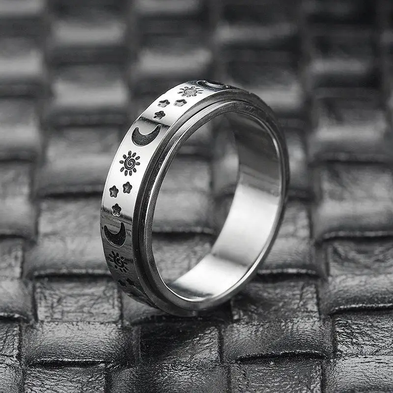 stainless moon star rotating spinning wedding promise anniversary statement band ring 0 24in wide Product details 5