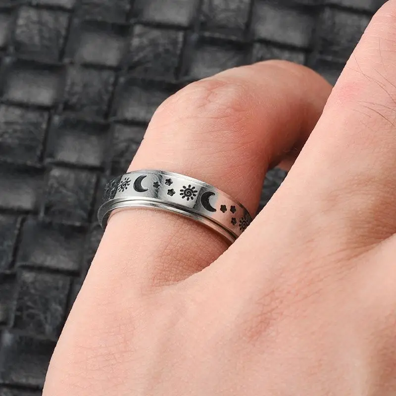 stainless moon star rotating spinning wedding promise anniversary statement band ring 0 24in wide Product details 6