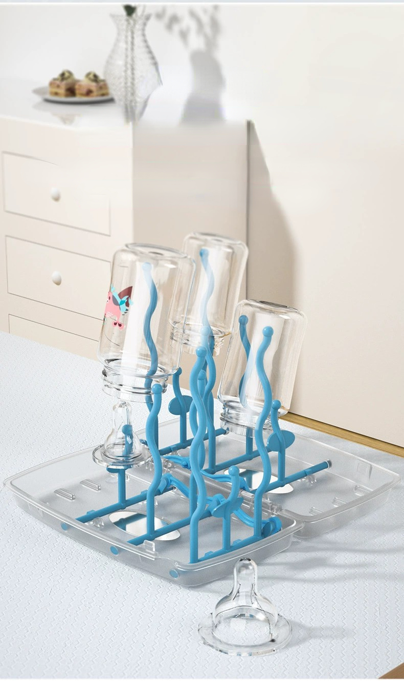 New baby bottle drying rack, baby bottle drain rack, blue and pink