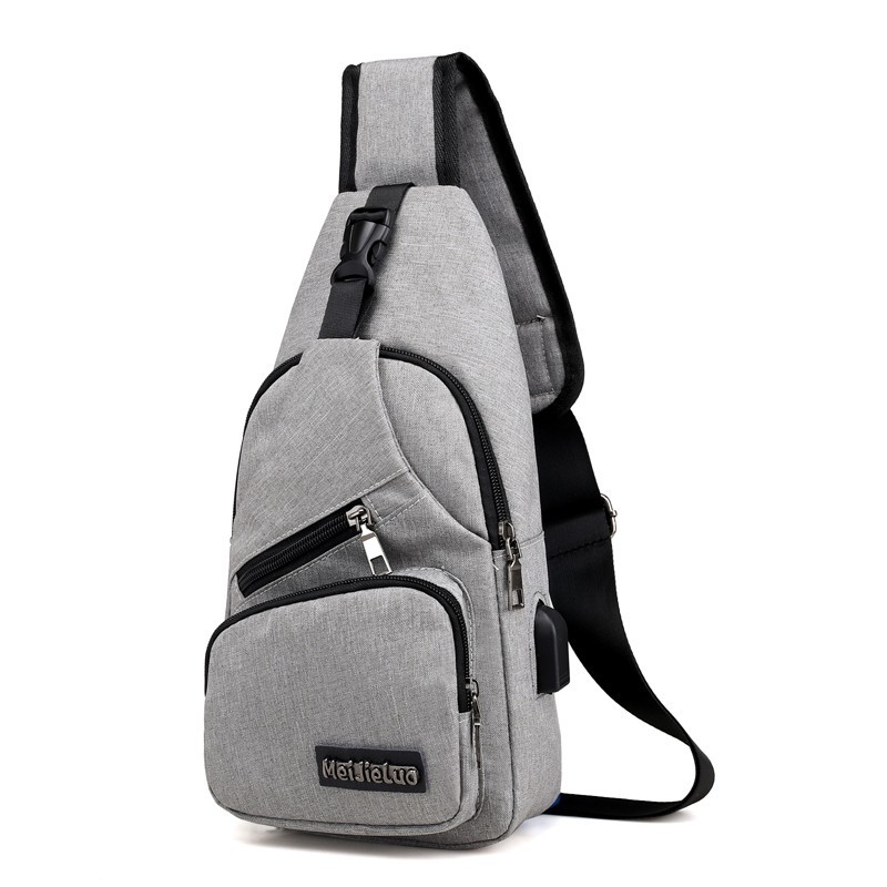 USB Charging Men Multifunction PU Chest Bag Sport Sling Bag