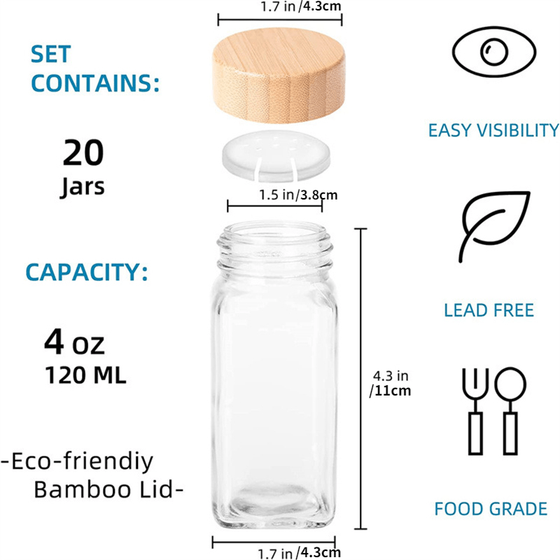 4 Oz. Glass Spice Jars With Bamboo Lid Eco Kitchen Collection Glass Spice  Jars Airtight 120ml Spice Jar 