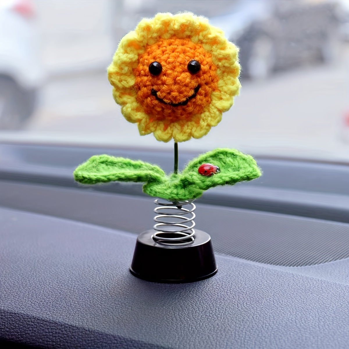 1 Stück Handgemachte Gestrickte Sonnenblume Autozubehör Armaturenbrett  Dekor, Auto Innen Schreibtisch Ornamente Geschenke Häkeln Schütteln