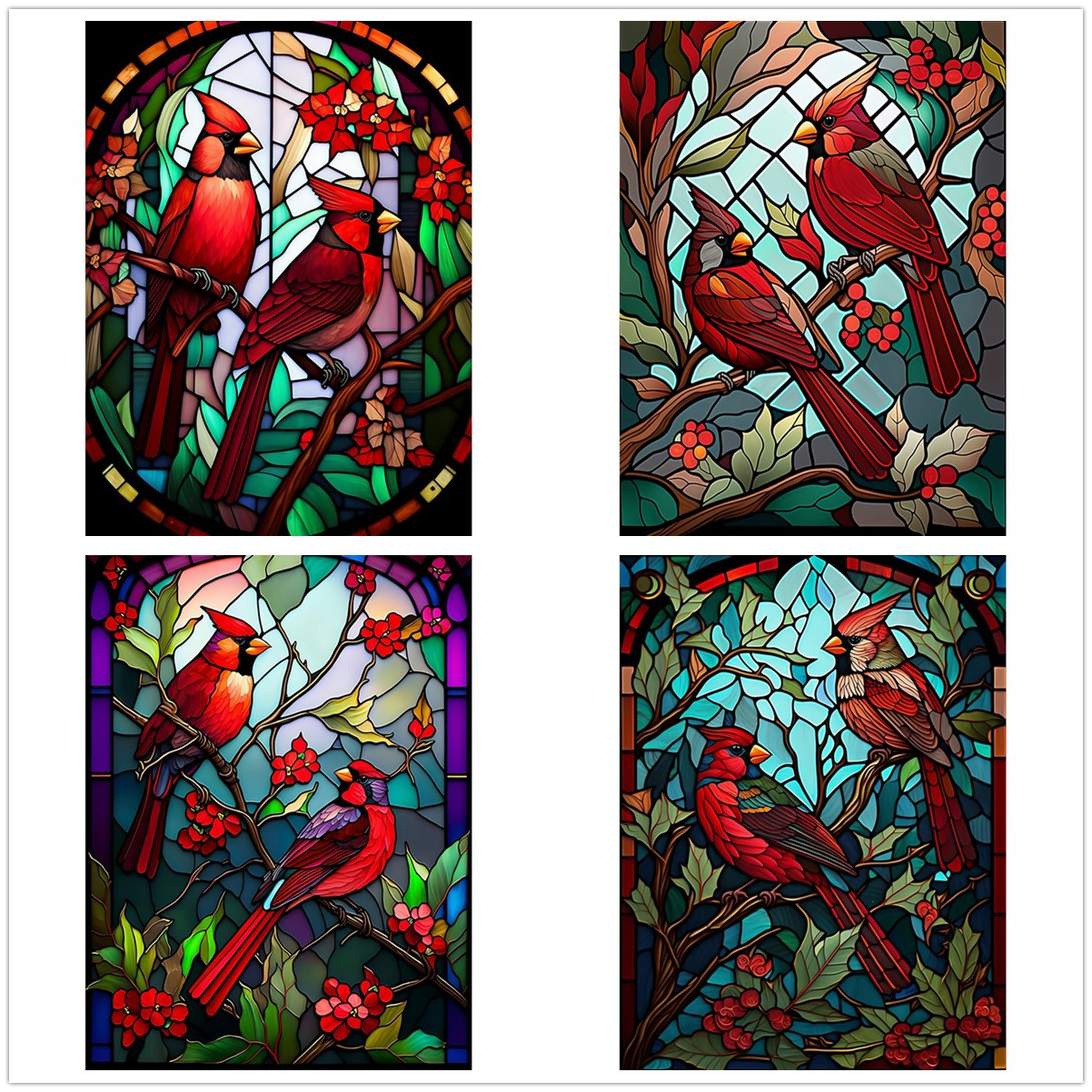 Round Diamond Painting Stained Glass Cardinal Picture 5d Diy - Temu