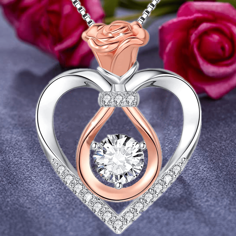 Collana Con Ciondolo A Forma Di Cuore Creativo Con Rosa, Accessori