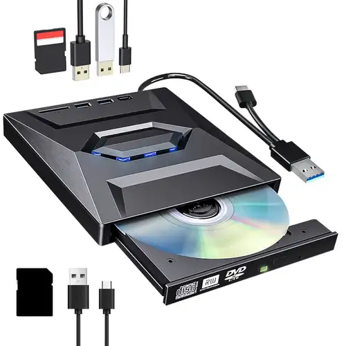 ノートパソコン用外部DVDドライブ USB 3.0 Type-C ポータブル CD/DVD 光学ドライブ プレーヤー ライター CD バーナー 2  USB 3.0 ポート、タイプ C ポート SD カードリーダー ラップトップ/PC/MacBook * Windows Linux OS用