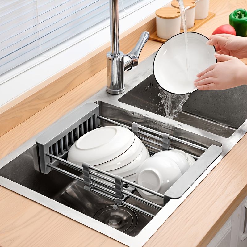 1pc Kitchen Retractable Sink Drain Basket Multifunctional Fruit And  Vegetable Washing Basket Drain Dish Rack Plastic Dish Rack  13.58*7.87*2.56inch