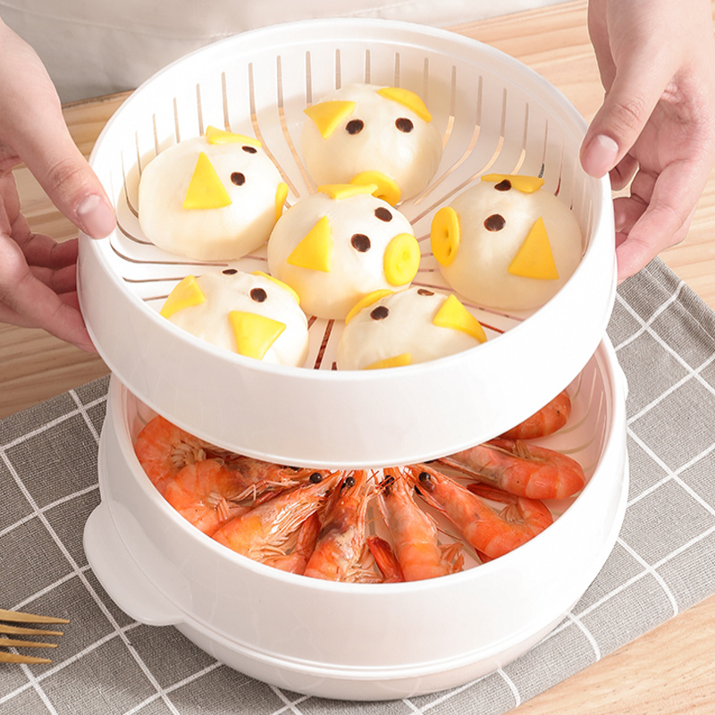 Plastic Microwave Steamer With Lid, Double-layer Food-grade