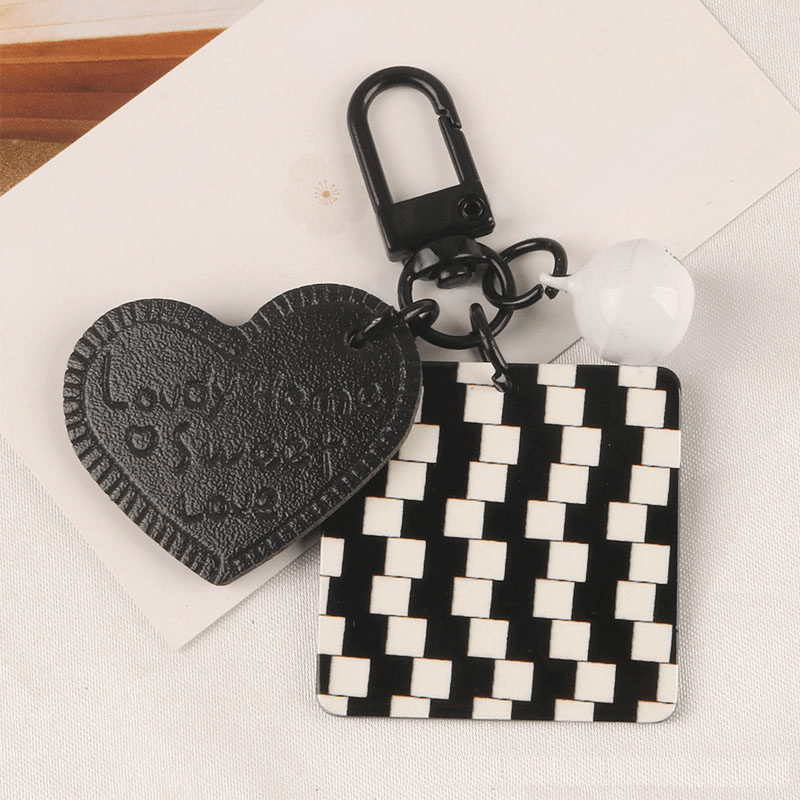 White Checkered Keychain