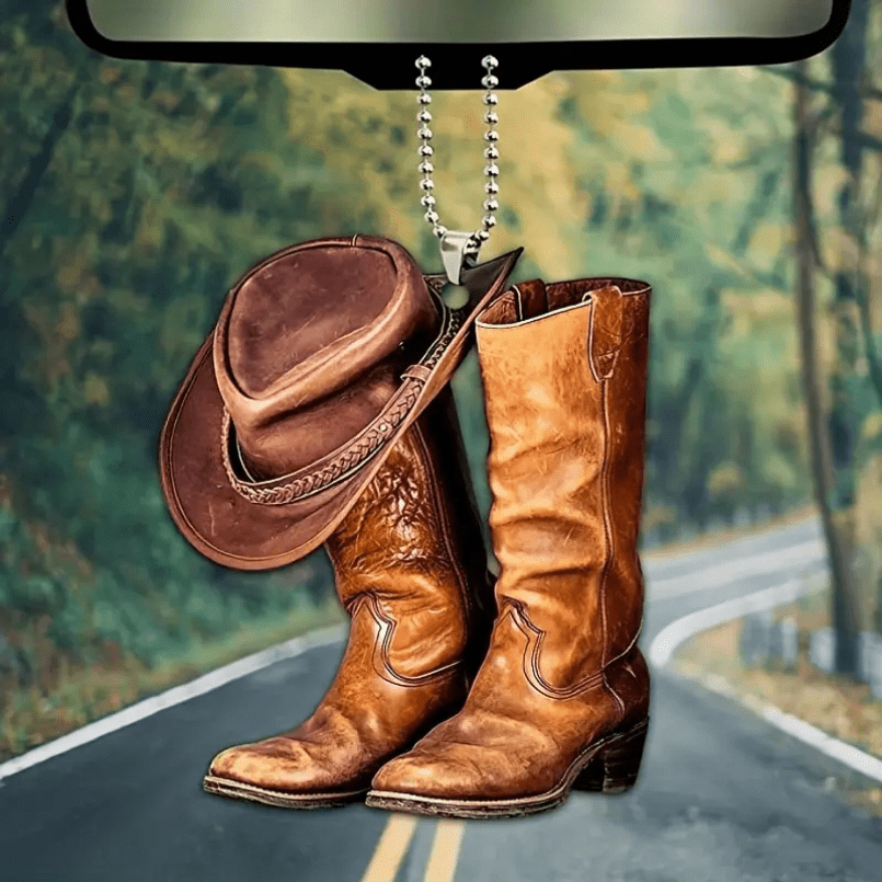 Acrylic Cowboy Cowgirl Hat Boot Horse 2D Flat Car Rear View Mirror  Accessories