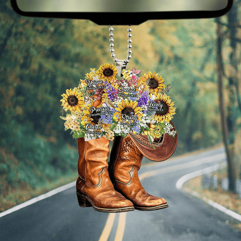 Acrylic Cowboy Cowgirl Hat Boot Horse 2D Flat Car Rear View Mirror  Accessories