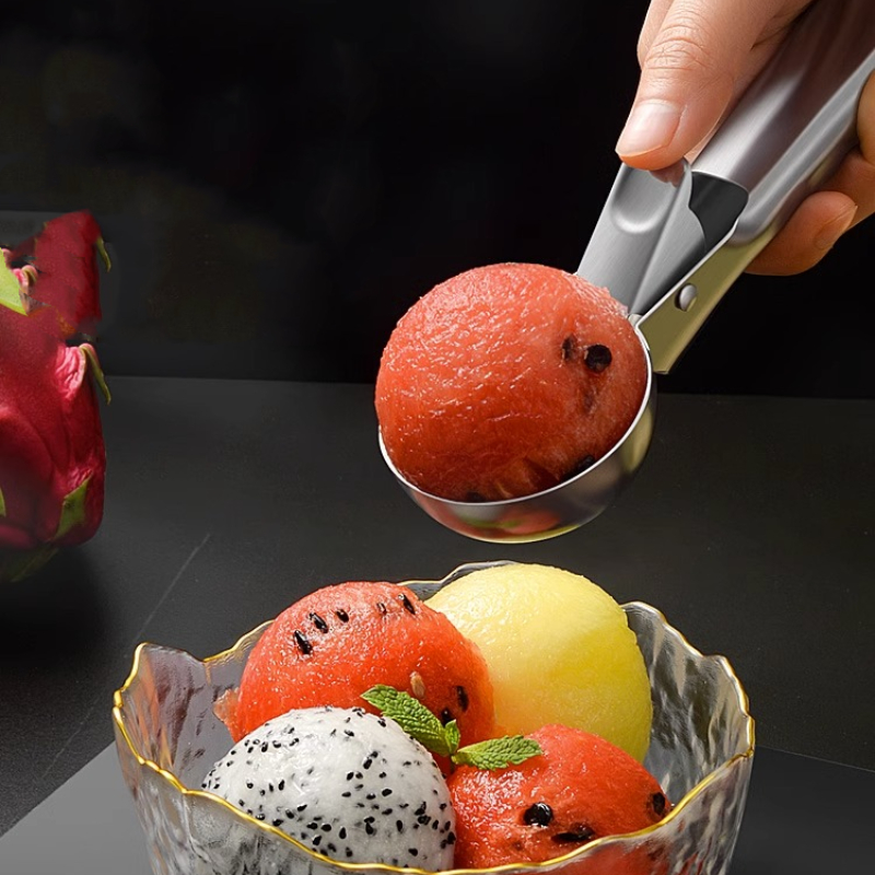 Stainless Steel Ice Cream Scoop With Trigger Fruit Cake Scooper Spoon N