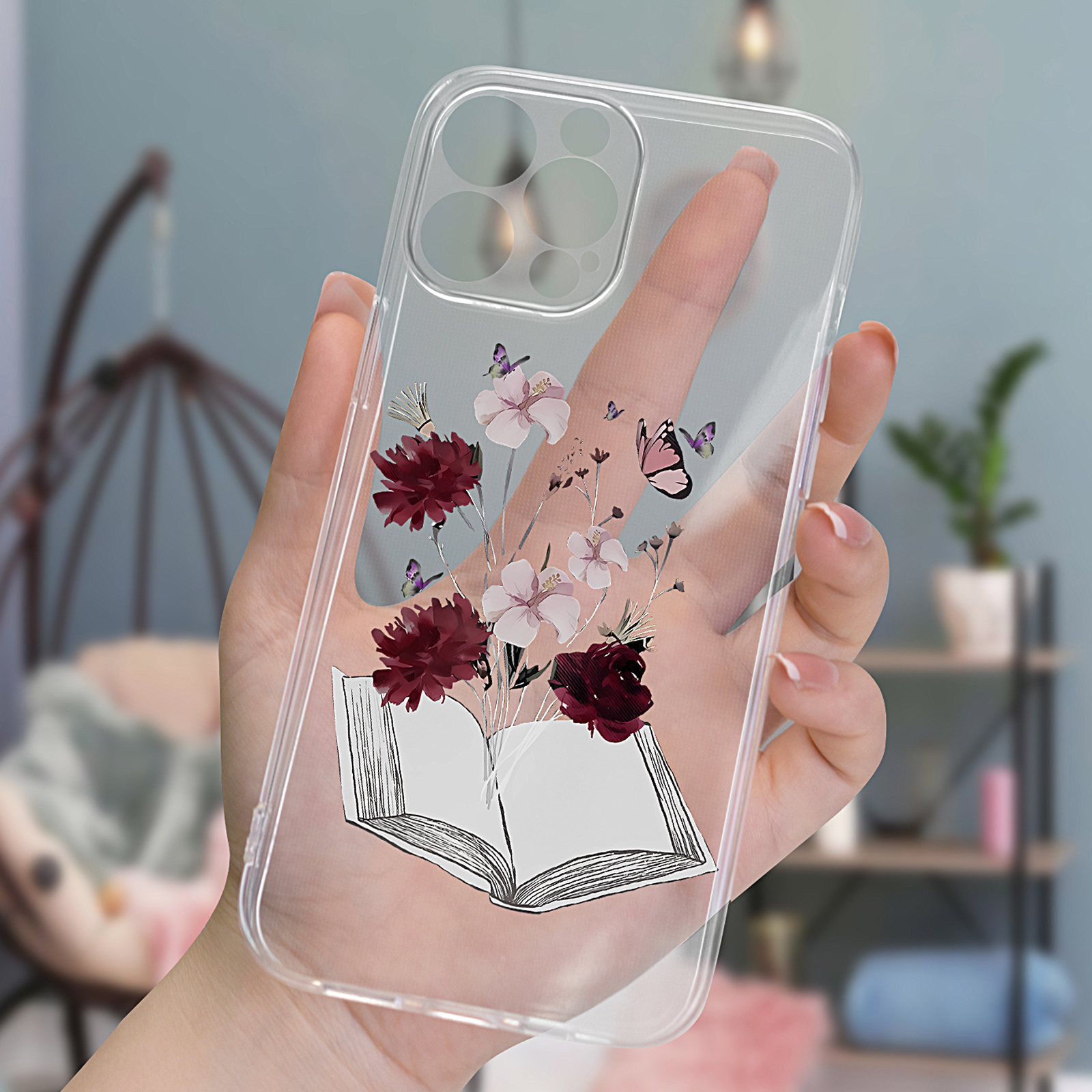 

Book Flower Pattern, 2.0 Thickness Thickened Transparent All-inclusive Protective Phone Case For Iphone 14 13 12 11 Xs Xr X 7 8 Mini Plus Pro Max Se 2020/2022