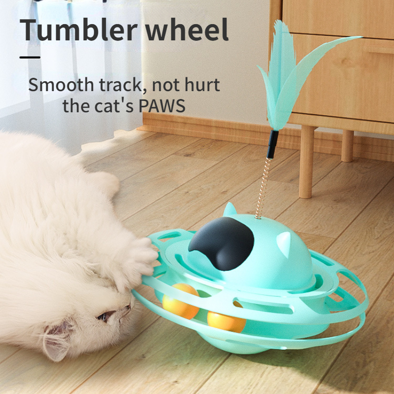 

Interactive Fun For Your Cat: 1pc Pet Cute Tumbler Cat Teaser Toy With Feathers!