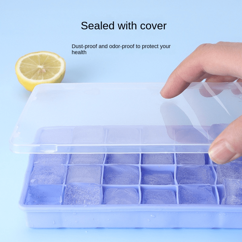 Ice Cube Tray With Lid, 24 Cavity Flexible Food Grade Silicone Ice