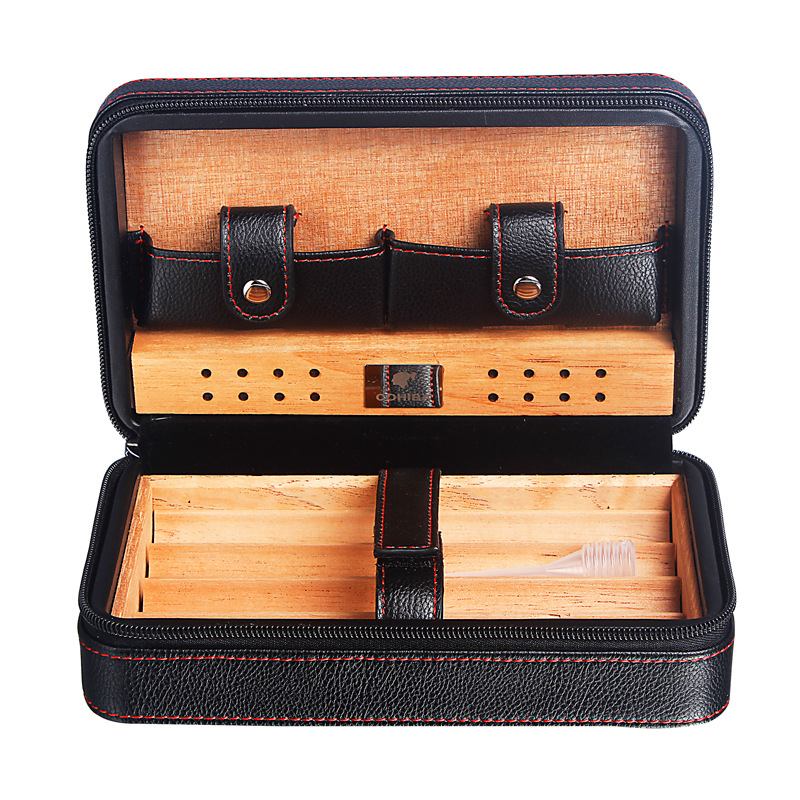 Travel Cigar Case Box Holder Mini Humidor Storage Boxs PU Leather and Cedar  Wood Holds 6 Cigars Humidifier Cigar Accessories - King of Cocaine