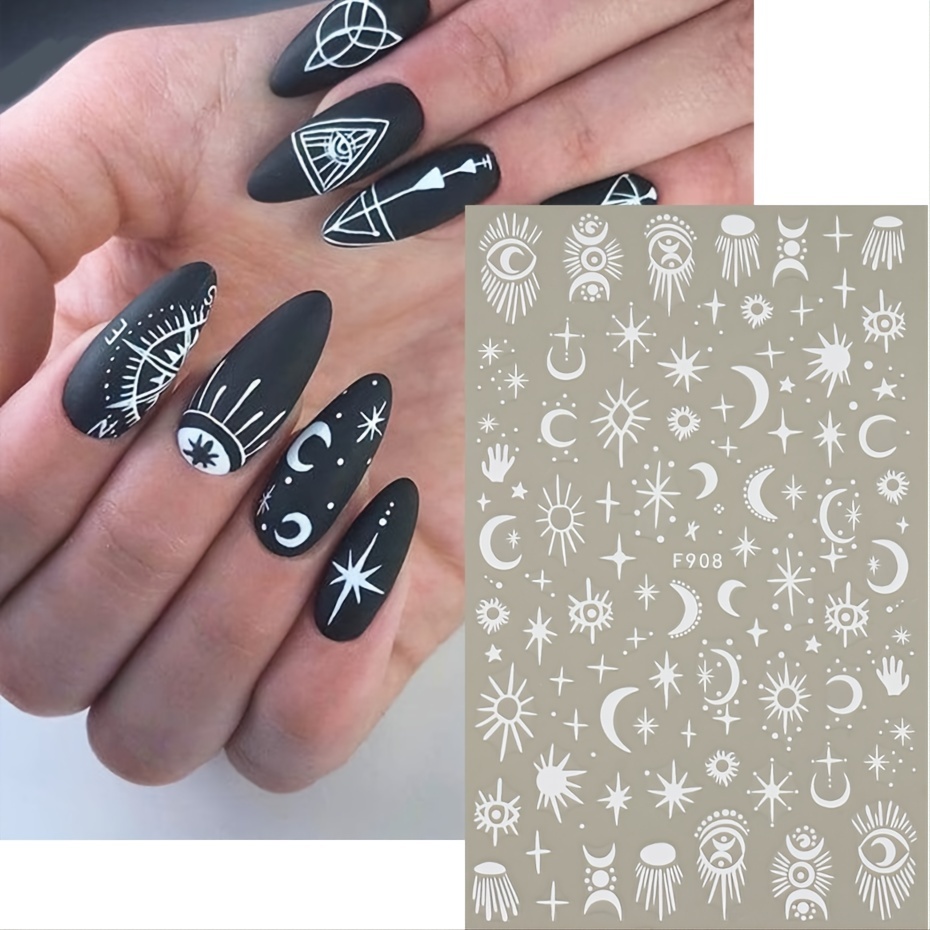 3d White Snake Nails Design Lava Flame Stickers Star Moon Romantic