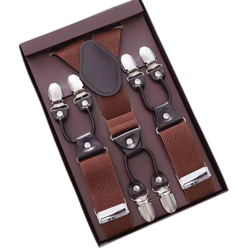Unisex Vintage Suspenders Men Braces Adjustable 6 Button Suspender Elastic  Y-Shape Strap Pants Trousers Brown Leather PU