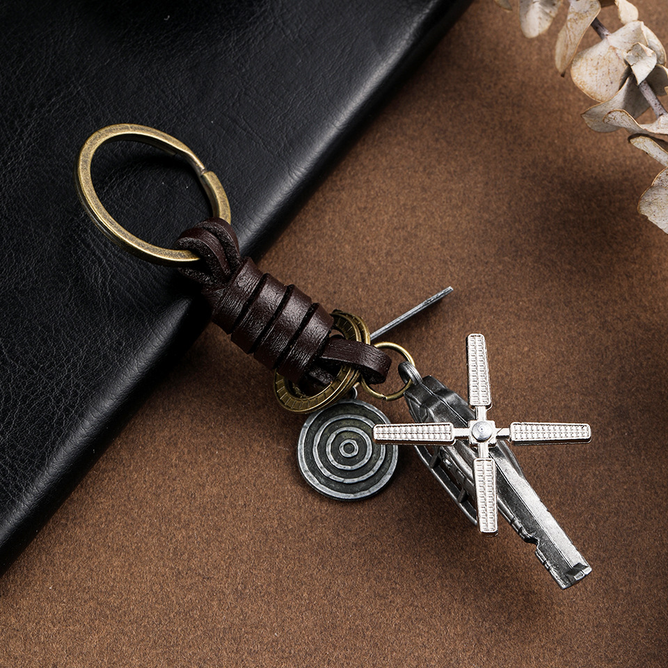 Leather Cord Leather Metal Key Chain Car Ring Keychain Trinket for