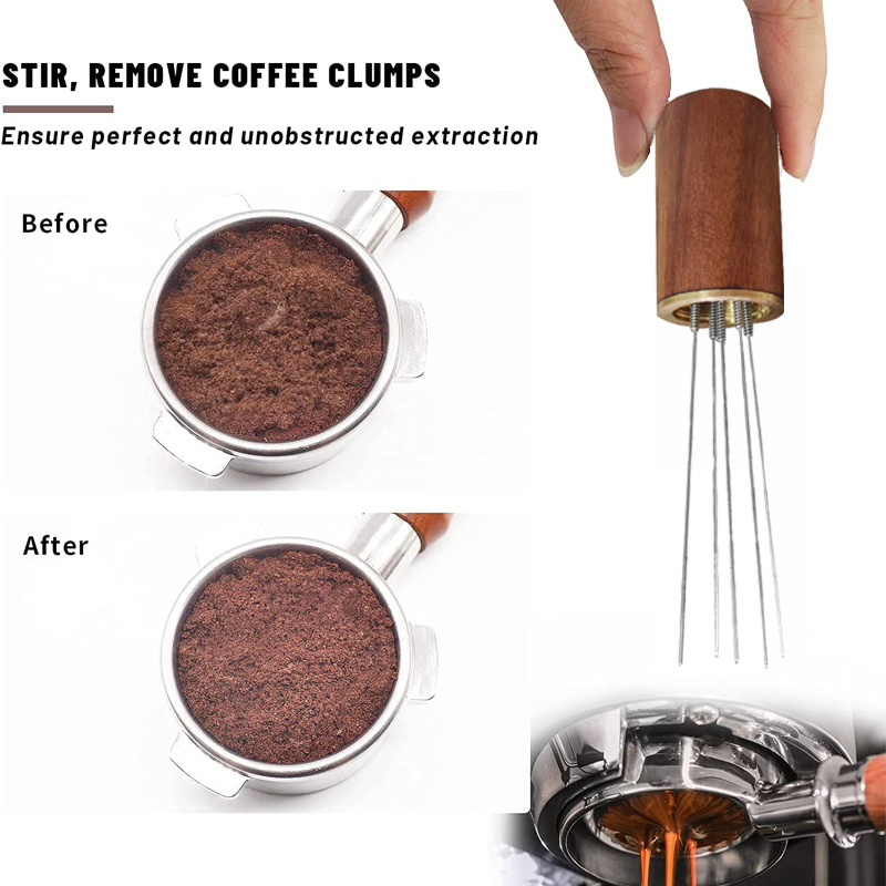 Agitador de café expreso, herramienta de agitación de café para  distribución de espresso, mango y soporte de madera natural, herramienta  profesional