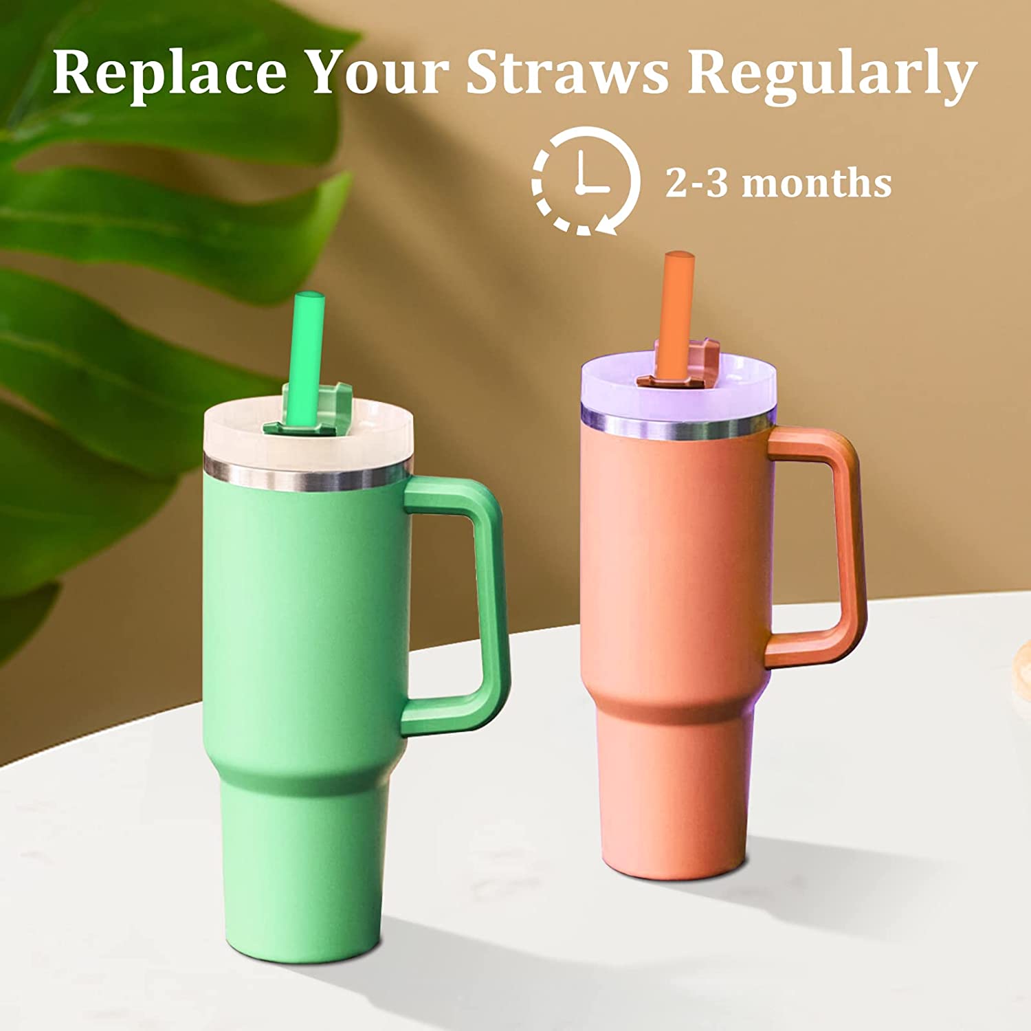 8 PCS Stainless Steel Straw for Stanley 40oz Adveture Quencher Tumbler, 12  inch Replacement Straw with 8 PCS Flower Straw Cover, Metal Straw for