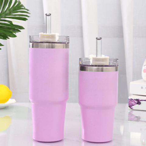 Pink Glass Reusable Straws For Stanley 40 oz 30 oz Cup Adventure Travel  Tumbler 4 Pack Replacement Drinking Clear Straws with Cleaning Brush for