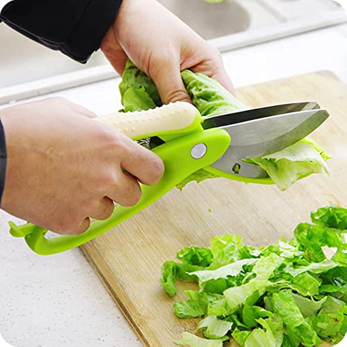 Vegetable Slicer Kitchen Cutter Salad Scissors - 2 in 1 Cutting Board Knife  - Plus Blade Sharpener