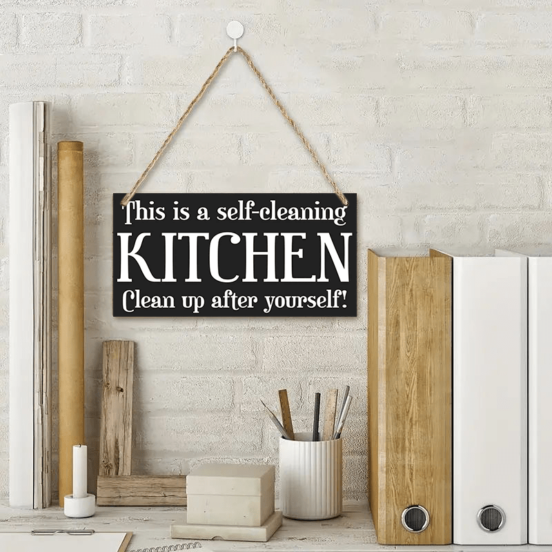 Wood Hanging Sign Kitchen Rules Wall Decor Wooden Rustic - Temu