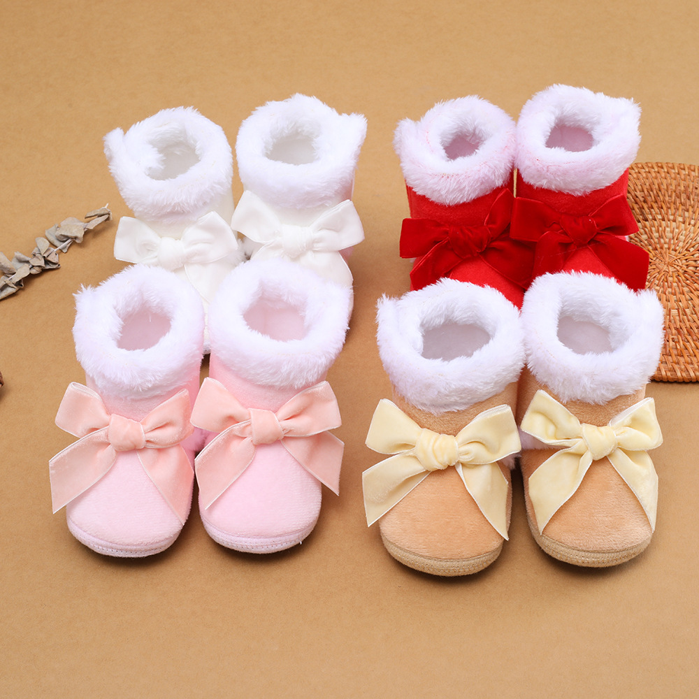 Adorable Baby Girls Toddler Boots Soft Plush Bowknot Decor Temu