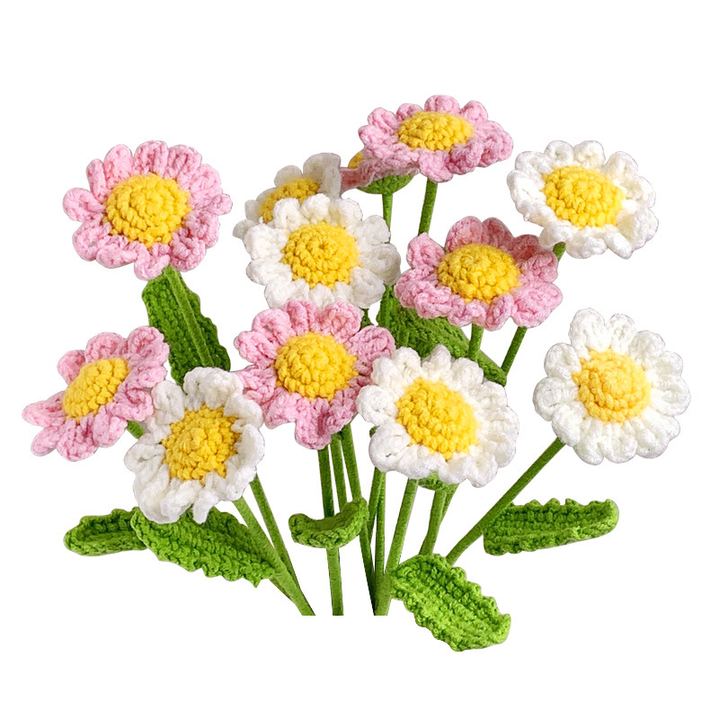 10Pcs Handmade Daisy Bouquet Crochet Chamomile Yarn Hook Flower Simulation Flower Gift For Girlfriend