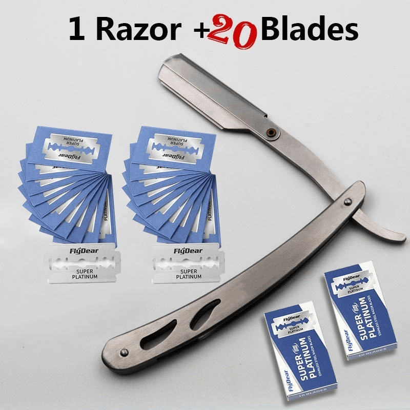 1set Men Straight Barber Edge Steel Razors, stainless steel razor blade,  Folding Shaving Knife Hair Removal Tools With 20pcs Blades