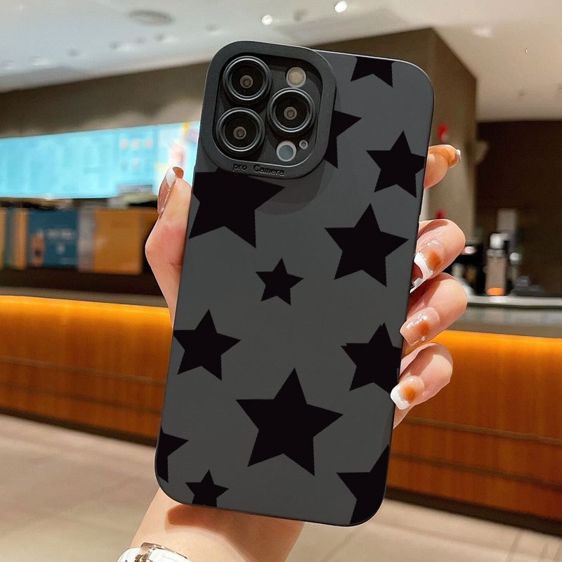 Black Star Graphic Pattern Silicone Phone Case For IPhone 14, 13, 12, 11  Pro Max, XS Max, X, XR, 8, 7, 6, 6S Mini, Plus, 2022 SE, Gift For Birthday,  G