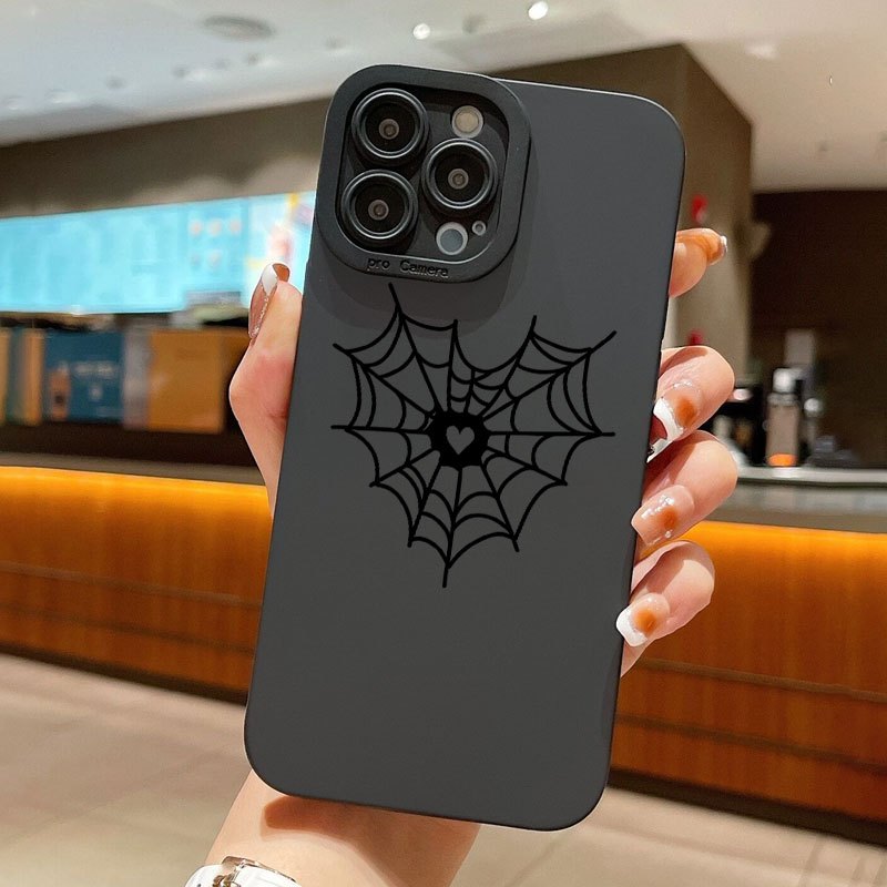 

Heart Spider Web Graphic Pattern Silicone Phone Case For Iphone 14, 13, 12, 11 Pro Max, Xs Max, X, Xr, 8, 7, 6, 6s Mini, Plus, 2022 Se