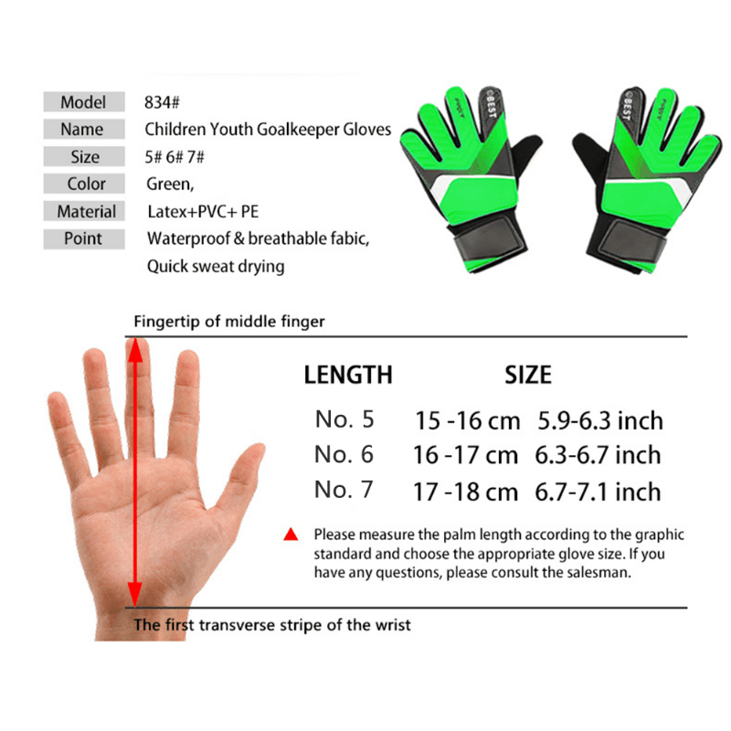 Youth soccer goalie gloves cheap size chart