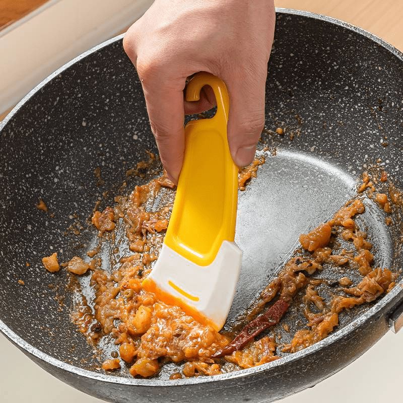 WLLHYF 3 Pack Pan Scraper Plastic Kitchen Pot Scrubber Cast Iron Skillet  Non Scratch Cleaner Pad Sturdy Durable Food Scraper Tool Set for Clean Dish